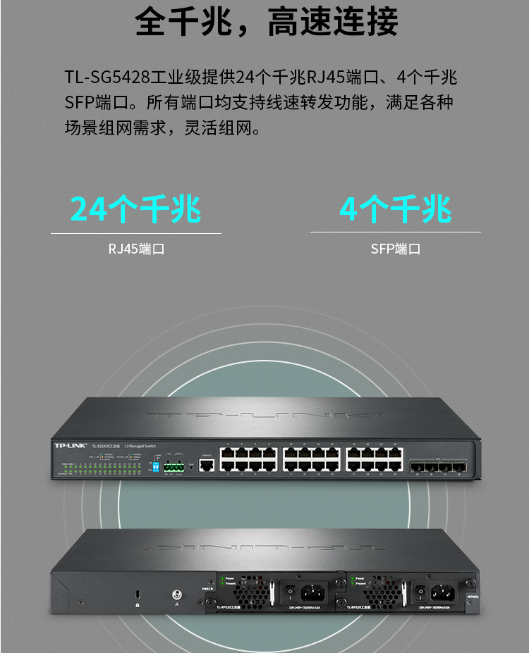 TP-LINK TL-SG5428環(huán)網(wǎng)三層網(wǎng)管工業(yè)交換機(jī)