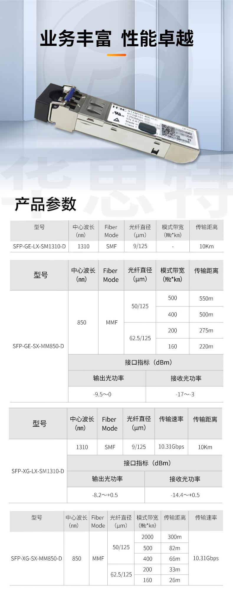 H3C SFP-XG-LX-SM1310-D 交換機光模塊